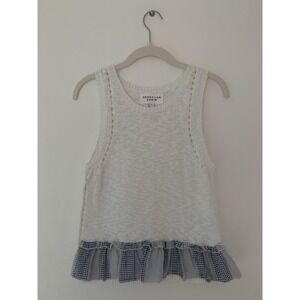 Derek Lam Denim Knit Tank With Ruffle Sz M White Designer Cute